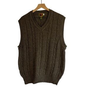 Vintage BOSTON TRADERS 100% Wool V-Neck Cable Knit Sweater Vest Brown XL FLAWS